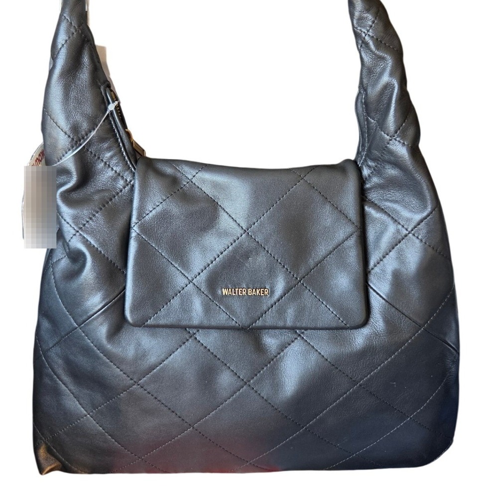 Walter Baker Anastasia Quilted Leather Shoulder Bag Black Gold Chain MSRP $498